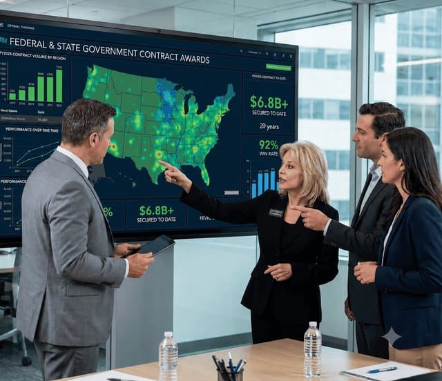 Rosalene Glickman, Ph.D., leading a government proposal team: $6.8 billion secured over 29 years, 92% win rate
